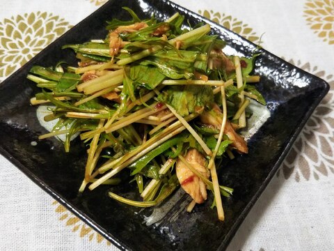 水菜とサラダチキンのピリ辛あえ